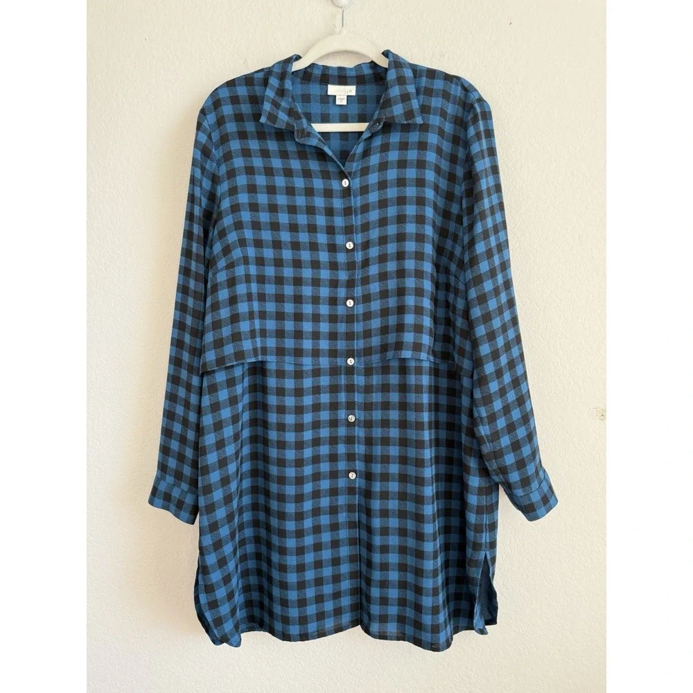 J.Jill Women's Blue Black Buffalo Check Plaid Layered Size XL Shirt‎ Dress Tunic